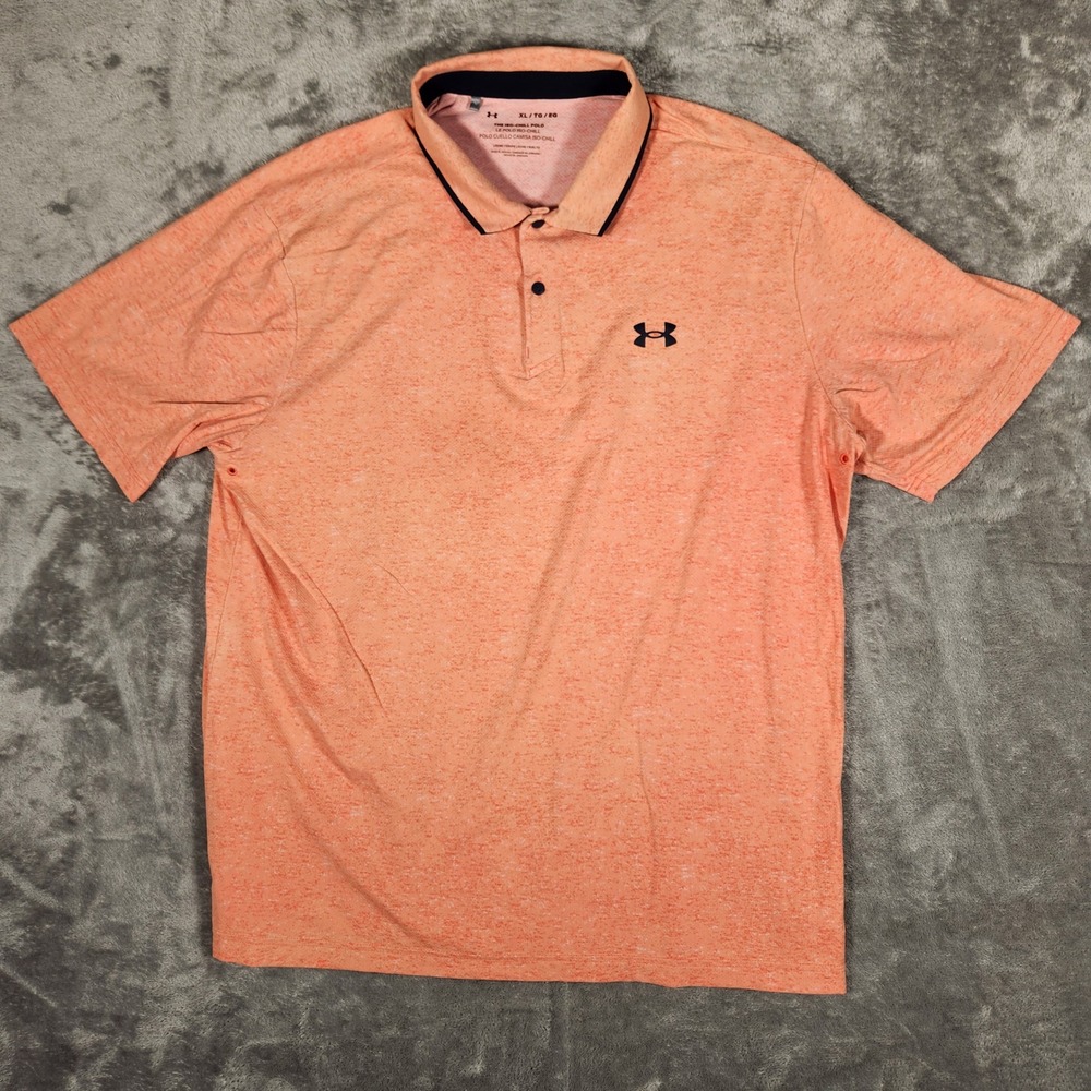 Under Armour Polo Mens XL Iso-Chill 1377364 Orange Heather Short Sleeve EUC